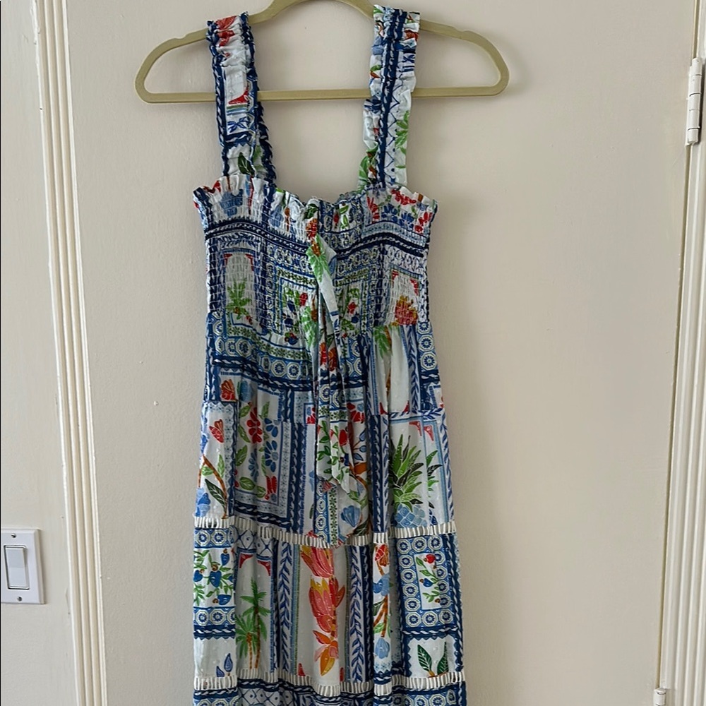 FARM Rio Blue and Green Smocked Sundress